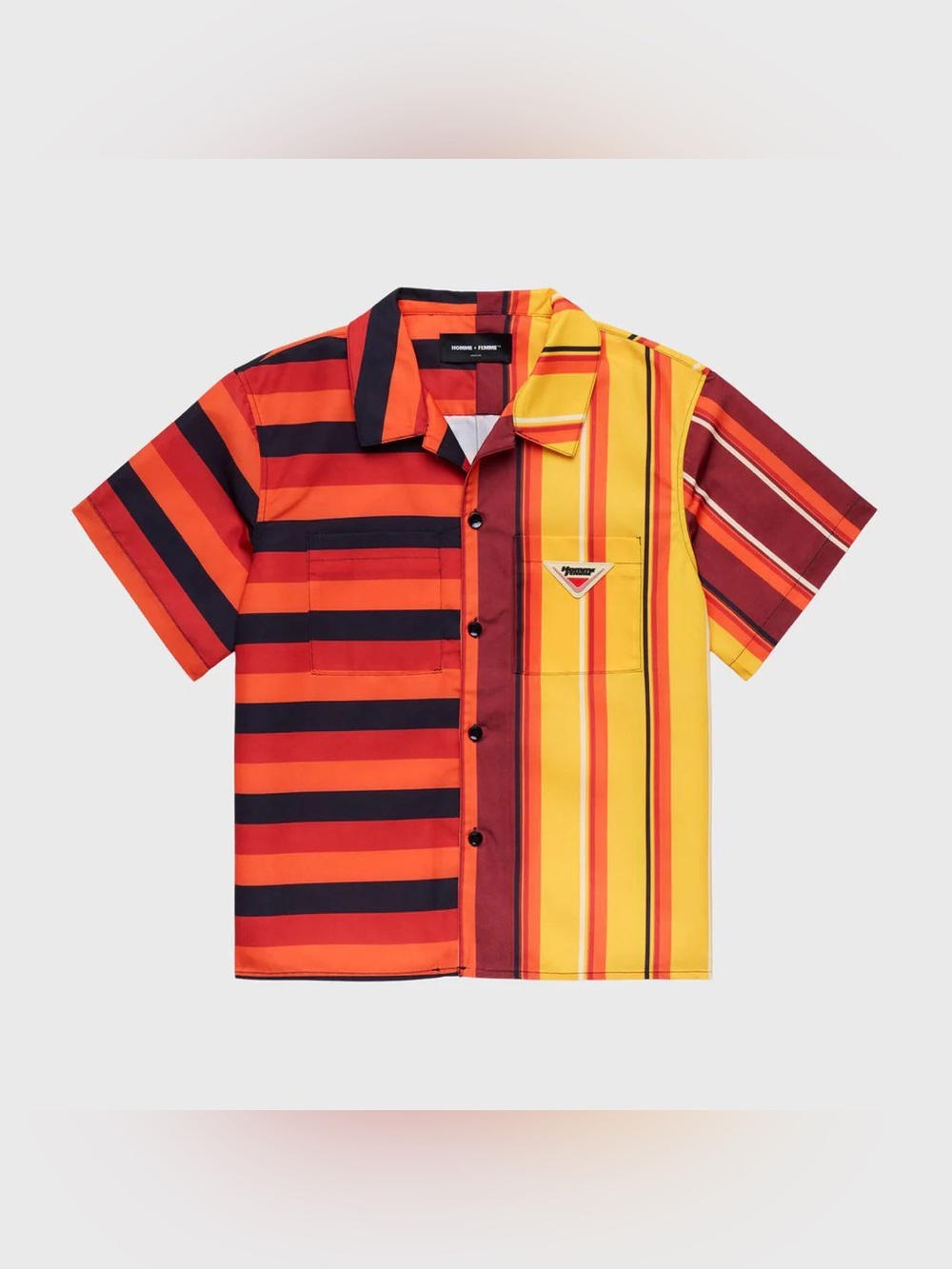 NEW Homme Femme Striped Short Sleeve Button Up Shirt Size Medium Red Orange NWT